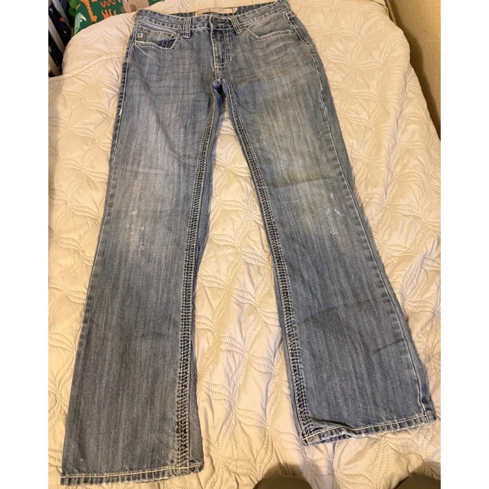 Rock and Roll Denim Mens Pistol Bootcut Jeans Light Wash 32x34 Distressed